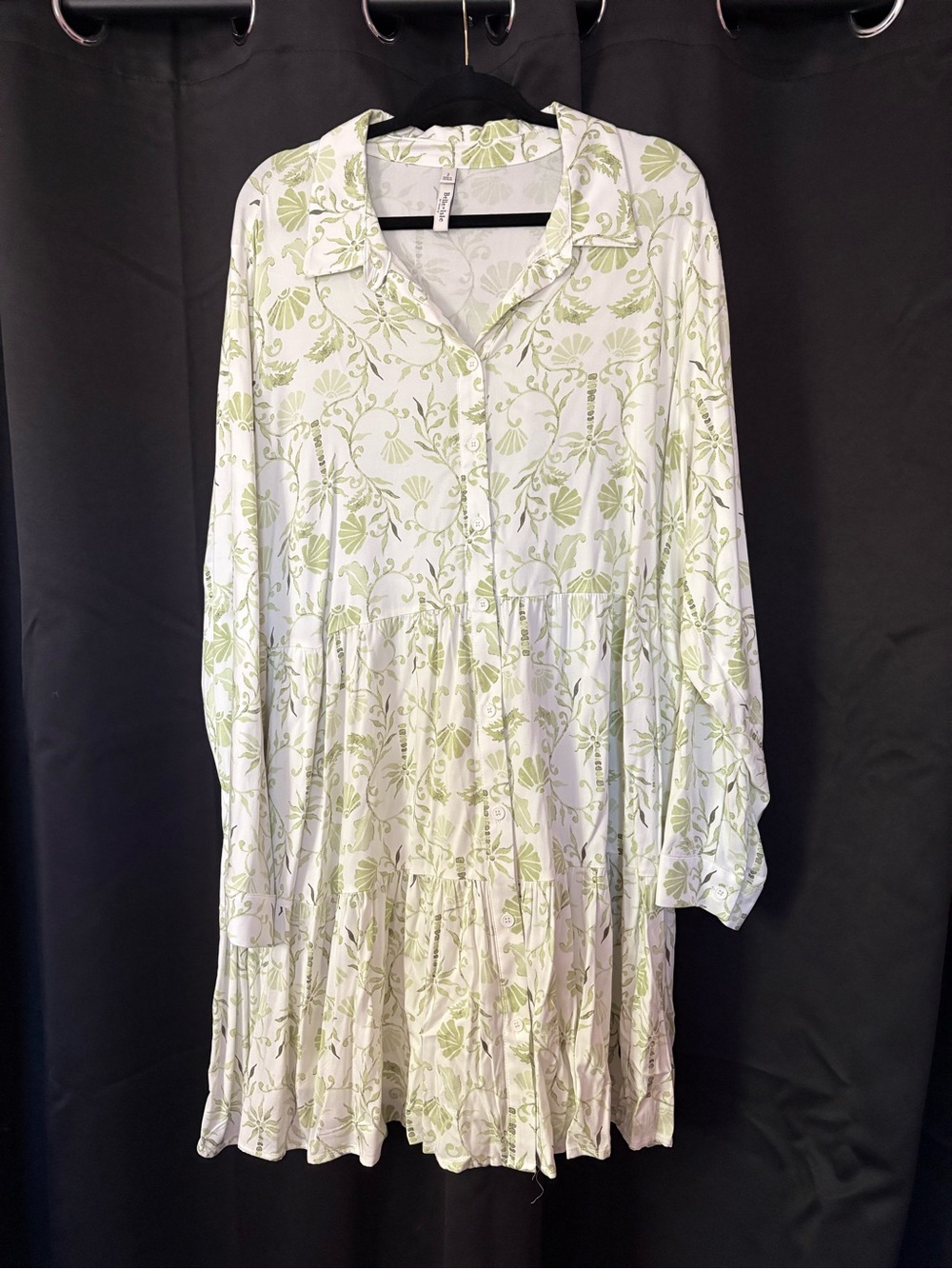 Torrid Lightweight White Button-Front Floral Tunic Dress - Pale Green Print